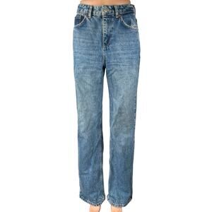 NA-KD Women's Blue High Waisted Medium Wash Casual Straight Denim Jeans Size 34